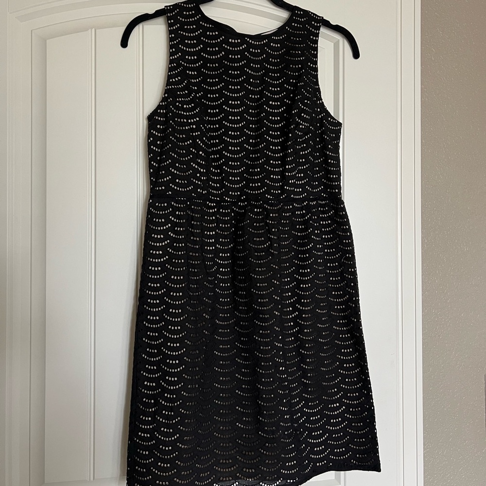 LOFT eyelet black sheath sleeveless dress 4P Petite NWOT